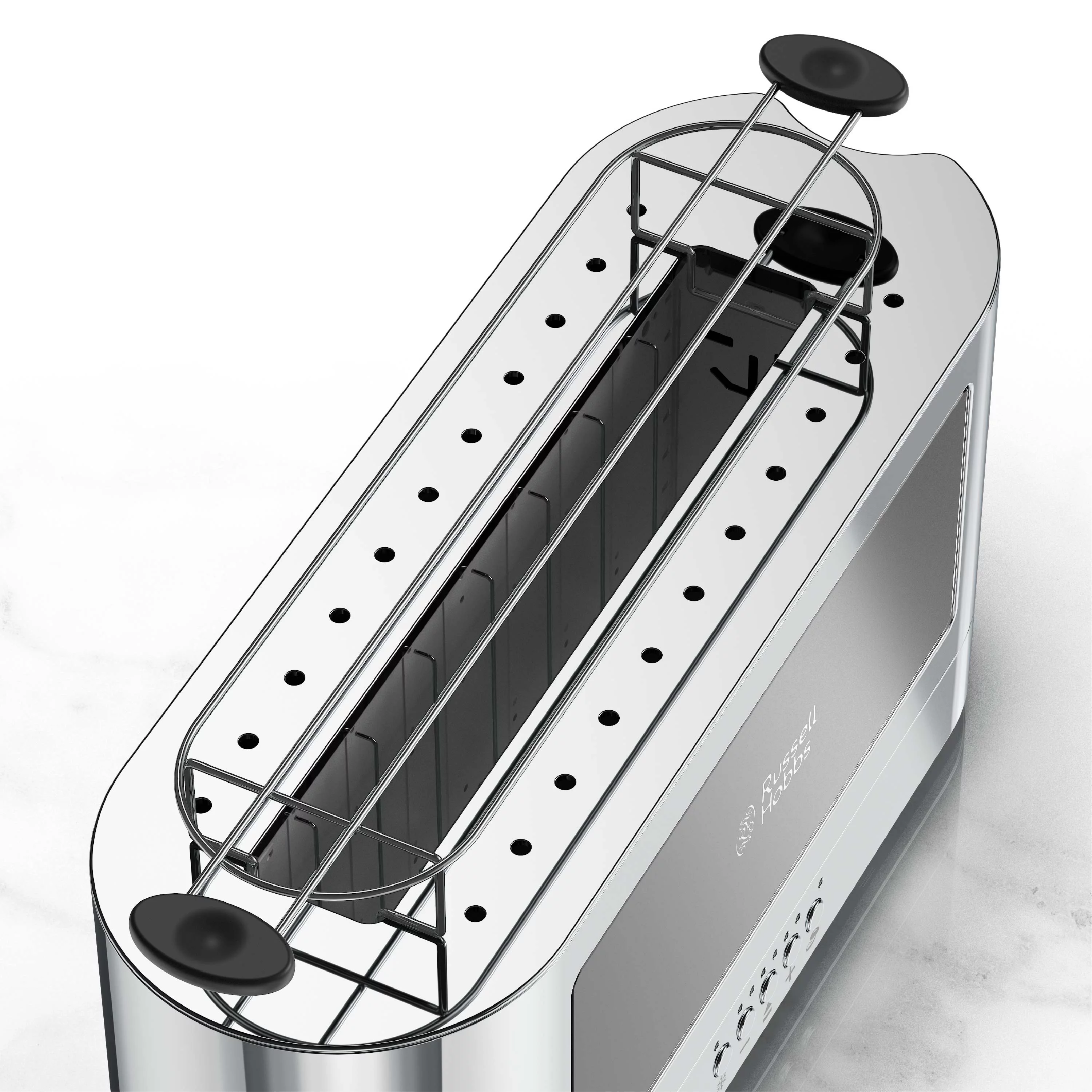 Russell Hobbs 2-Slice Glass Accent Long Toaster, Black & Silver, TRL9300BKR