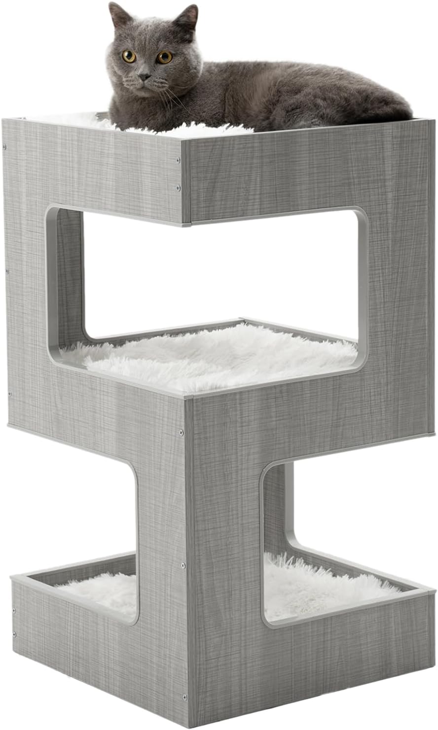 ACH Modern Cat Furniture Cat Tree Spacious Perch Multi-Level Cat Tower for Indoor Cats 27.5 Inch Luxury Cat Tree Stand House for Kittens with Removable Soft Blanket and Condo