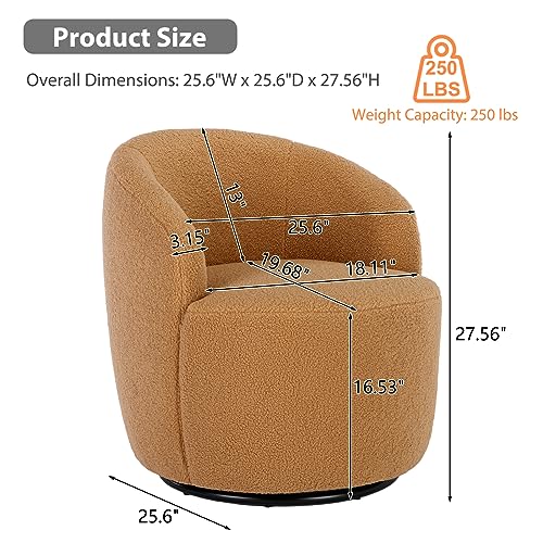 KIVENJAJA Swivel Barrel Chair, Teddy Sherpa Upholstered Round Accent Arm Chairs, Boucle 360 Degree Small Single Sofa Armchair for Nursery Living Room Bedroom (Teddy, Coffee Brown)