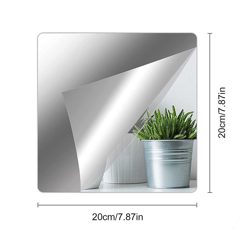 Acrylic Mirror Tiles,20x20cm (1mm Thick) Flexible Mirror Sheet,Self Adhesive Self Cuttable Mirror Wall, Bathroom, Bedroom Stickers Non Glass Square Mirrors for Home Wall DIY Decor (1)