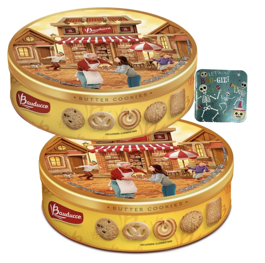 Bauducco Butter Cookies Tin - Convenient Sorted Butter Cookies in a Tin - Delicious Sweet Snack or Gift - 12 oz. (2 Tin) with bonus Notepad