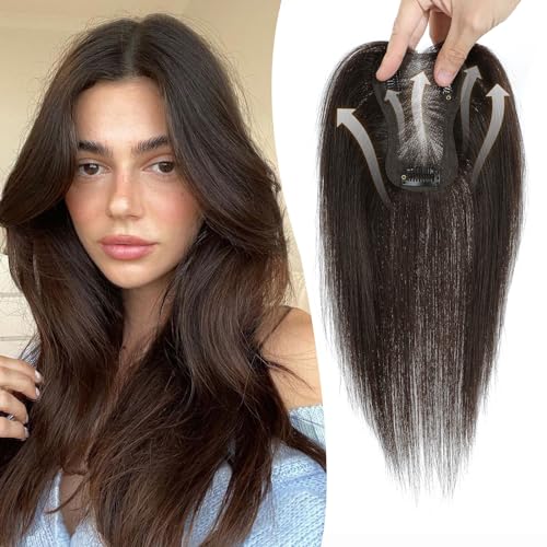 Human Hair Toppers Hair Toppers for Women Real Human Hair Hair Toppers for Women Clip in Toppers for Women with Thinning Hair Pieces for Women Hair Loss Handmade Upgrade Swiss Base 12 Inch(6#)