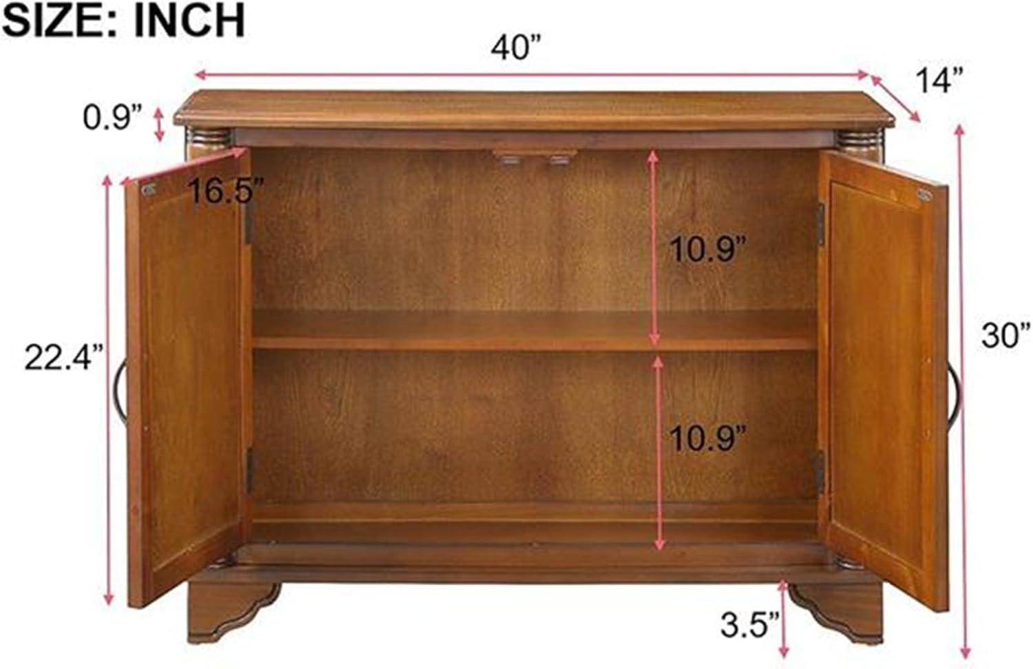 40 Inch Console Table with Storage Rack, Vintage Entryway Table with Adjustable Storage Rack, Cabinet, Sofa Table for Kitchen Dining Room, Hallway, Entryway, Living Room, Foyer, Natural Walnut