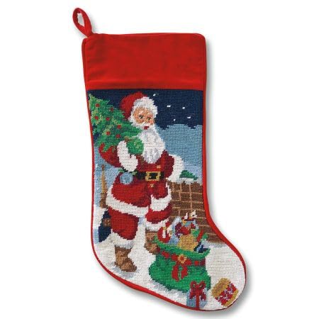 Lillian Vernon Santa Personalized Heirloom Christmas Needlepoint Stocking Stocking, 100% Wool, 9.5