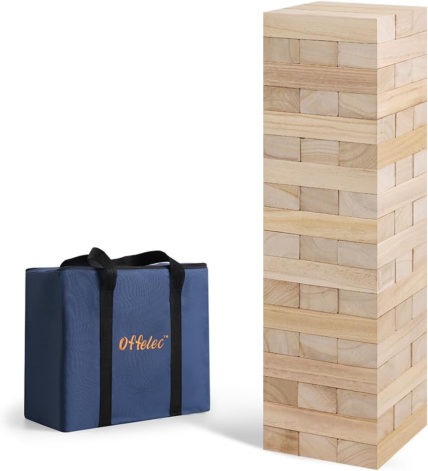 Large Tumble Tower Game, Giant Wooden Blocks Lawn Yard Games 1.8 FT Tall Grows to 3.6 FT with Carry Case Outdoor Timber Stacking Game Night Toy Gift for Kids Adults Family 6'x2'x1.2'x54pcs