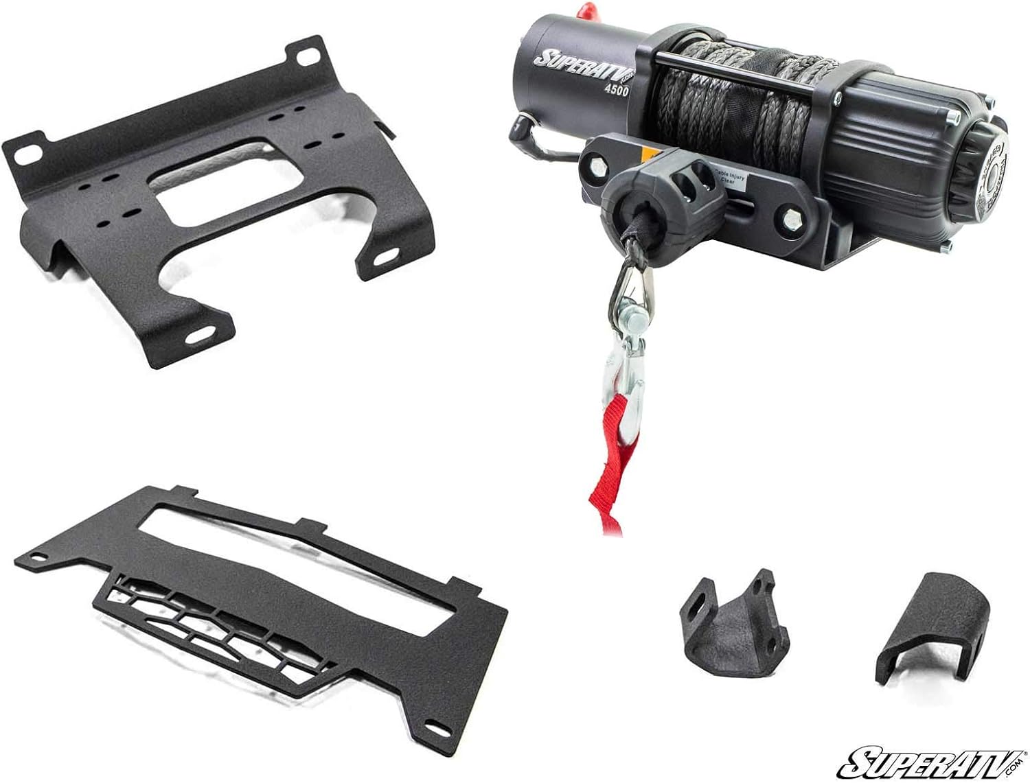 SuperATV Black Ops 3500 lb Winch with Winch Mounting Plate for 2014-2018 Polaris RZR XP 1000 / Polaris RZR XP 4 1000 | Complete Winch Kit Ready for Install | Powder Coated Heavy Duty Steel Plating