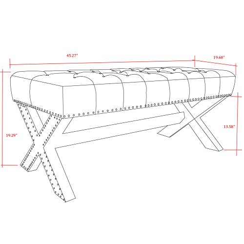 Inspired Home Dark Grey Velvet Bench – Design: Louis | Modern X-legs | Tufted | Contemporary | Nailhead Trim Finish