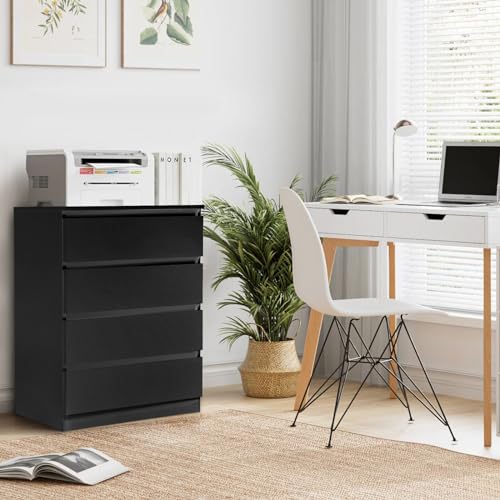Wood Simple 4-Drawer Chest, Chest of Drawers for Bedroom - Space-Saving, Elegant Storage Solution (Black)