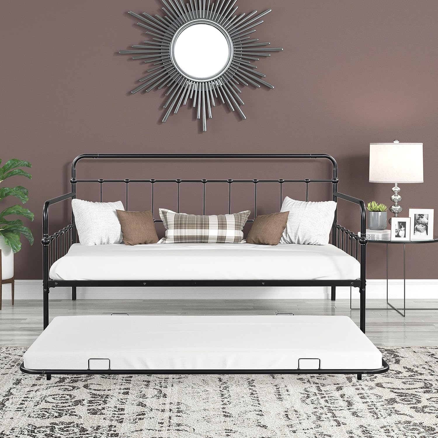 Single bed with rollers/can be split into two single beds/sturdy and durable metal/reduces noise/safety barrier/rollers, flexible space adjustment/single-layer bed for two people/CPC certification