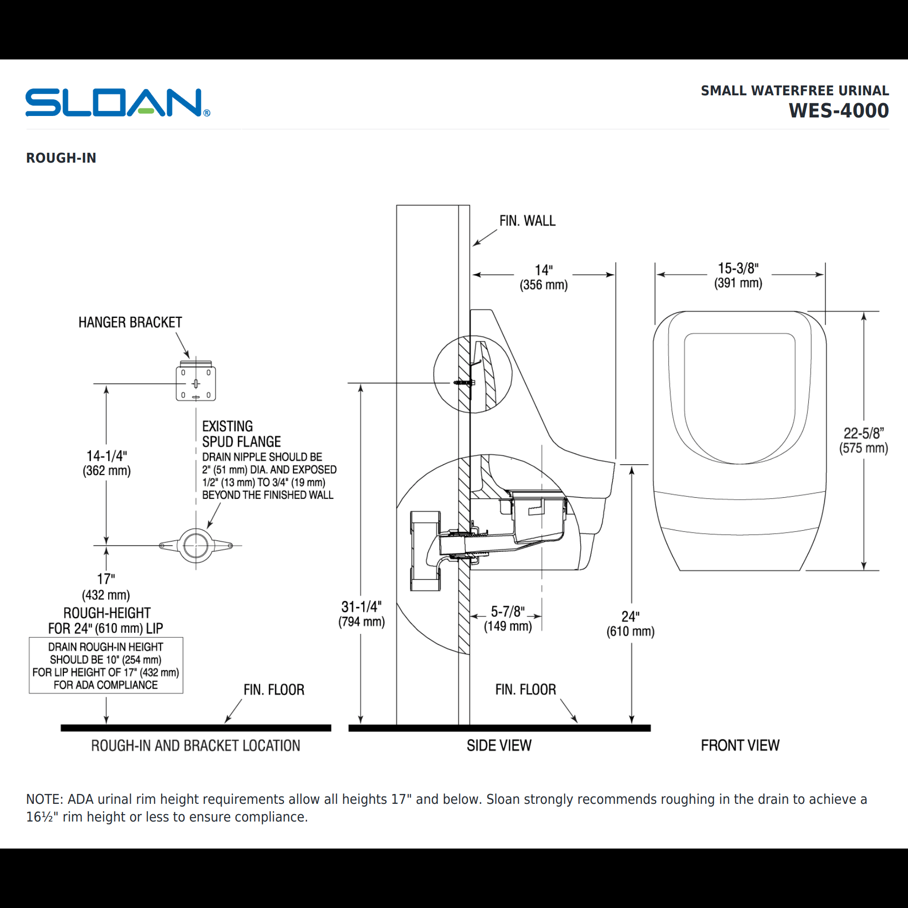 Sloan WES-4000 Waterfree Urinal
