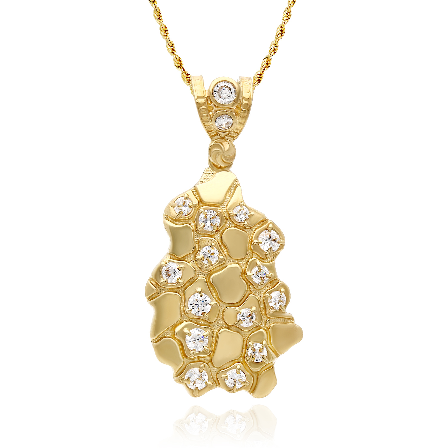 10K Yellow Gold Simulated Diamond Nugget Pendant 1.5