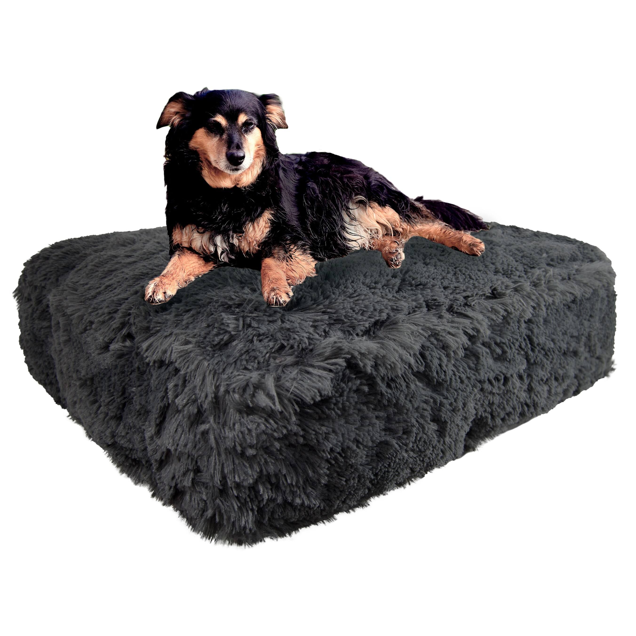 Bessie and Barnie Wolfhound Grey Luxury Shag Extra Plush Faux Fur Rectangle Pet/Dog Bed, Size: Large - 46 inch x 35 inch