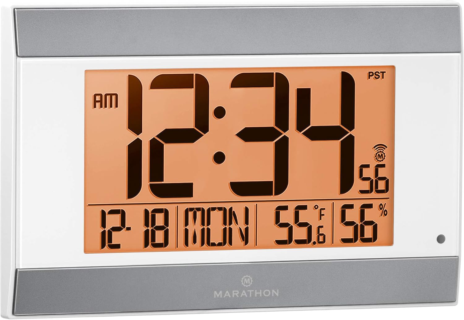 Marathon Large Atomic Wall Clock with Auto Backlight, Calendar, Temperature, and Humidity - Batteries Included - CL030052