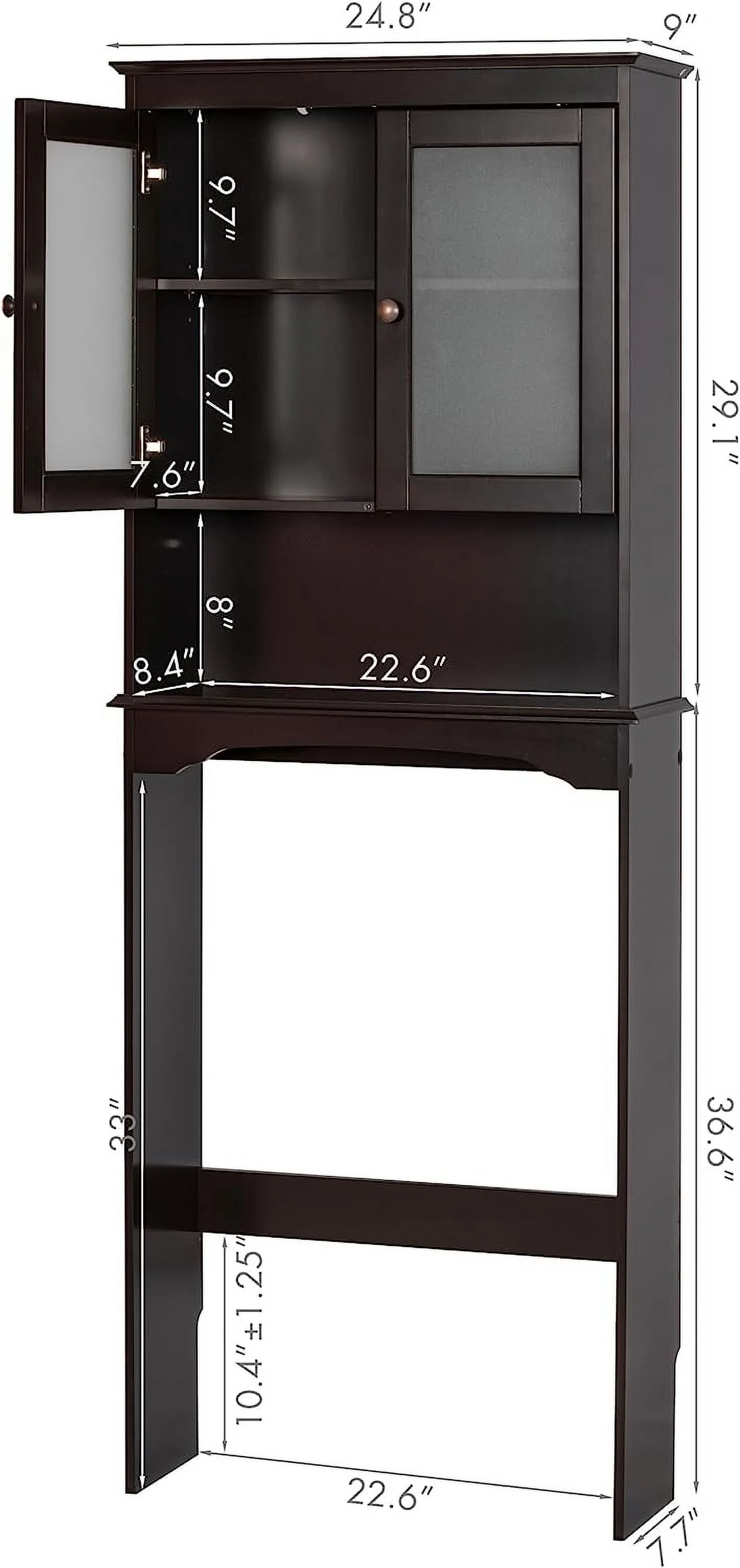 WANHUI Over The Toilet Storage Cabinet, Over Toilet Storage Shelf with Glass Doors, Wood Bathroom Organizer Space-Saving Cabinet, Espresso