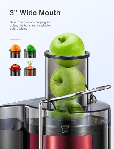 Qcen Juicer Machine, 800W Centrifugal Juicer Extractor with Wide Mouth 3” Feed Chute for Fruit Vegetable, Easy to Clean, Stainless Steel, BPA-free (Black)