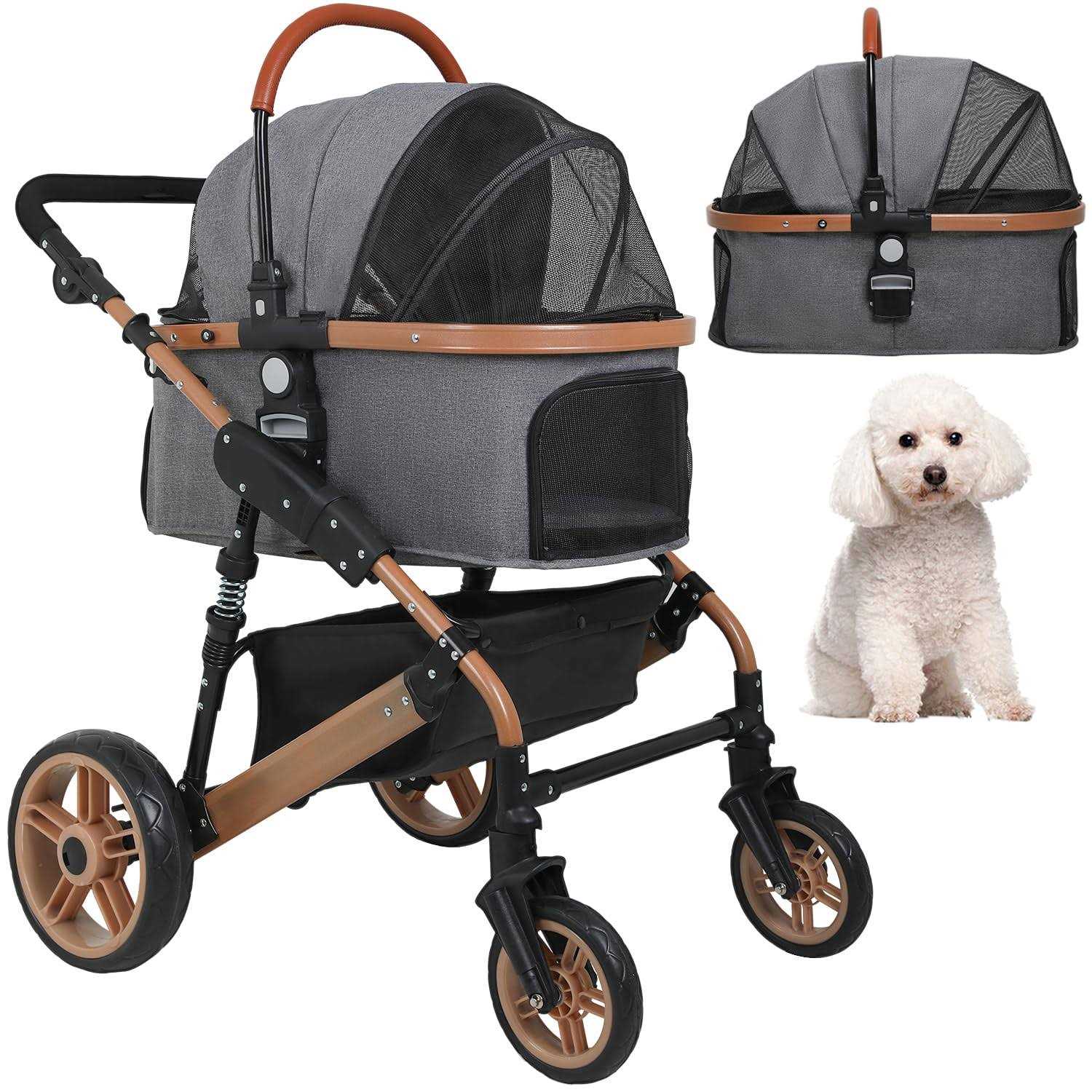 BestPet Pet Stroller Premium 3-in-1 Multifunction 4 Wheels Dog Cat Stroller for Large Medium Dogs Cats Aluminium Frame Folding Lightweight Travel - Pet Supplies online store
