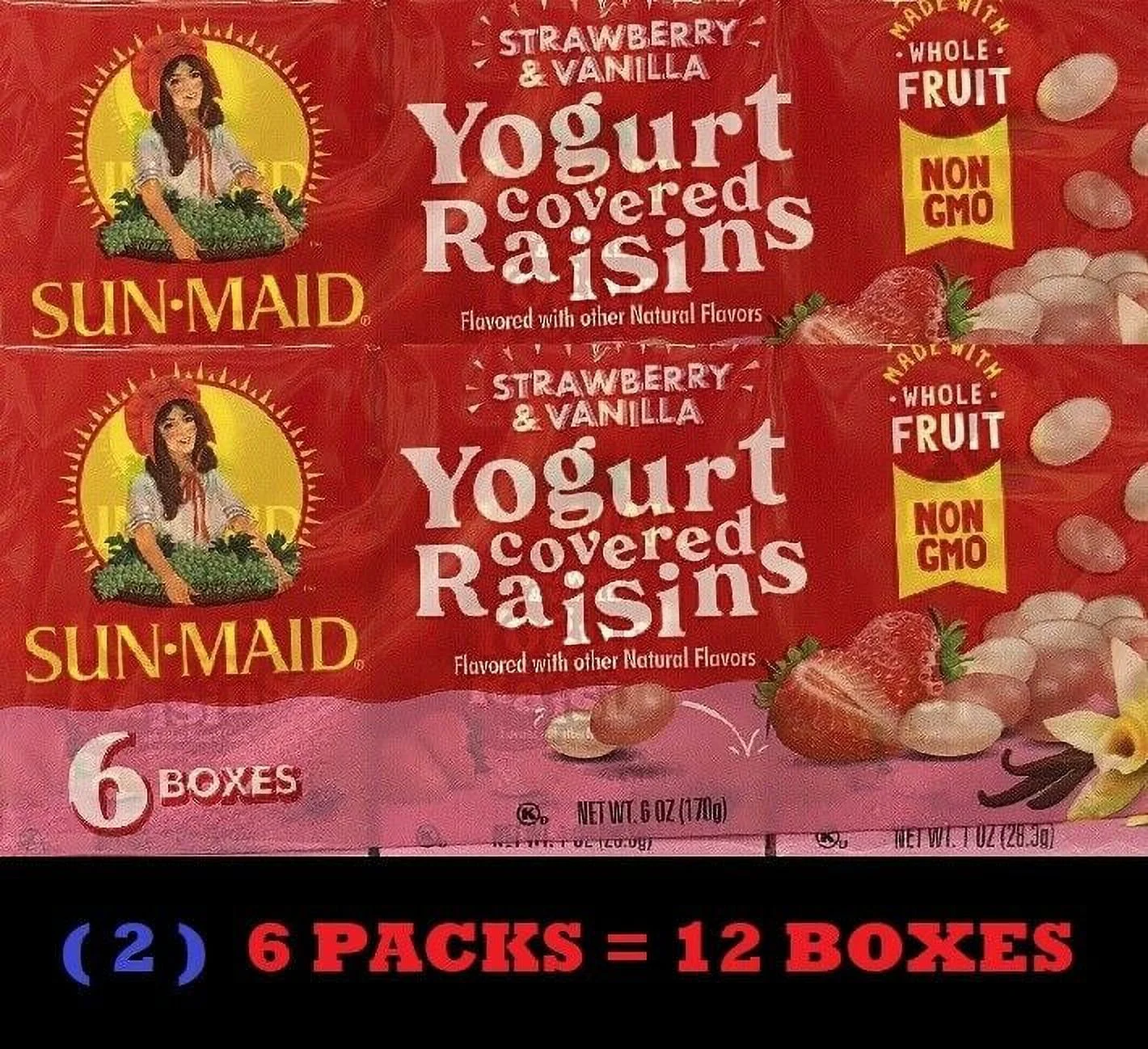 2x Sun-Maid STRAWBERRY & VANILLA YOGURT California Raisins Sun Dried - 12 BOXES