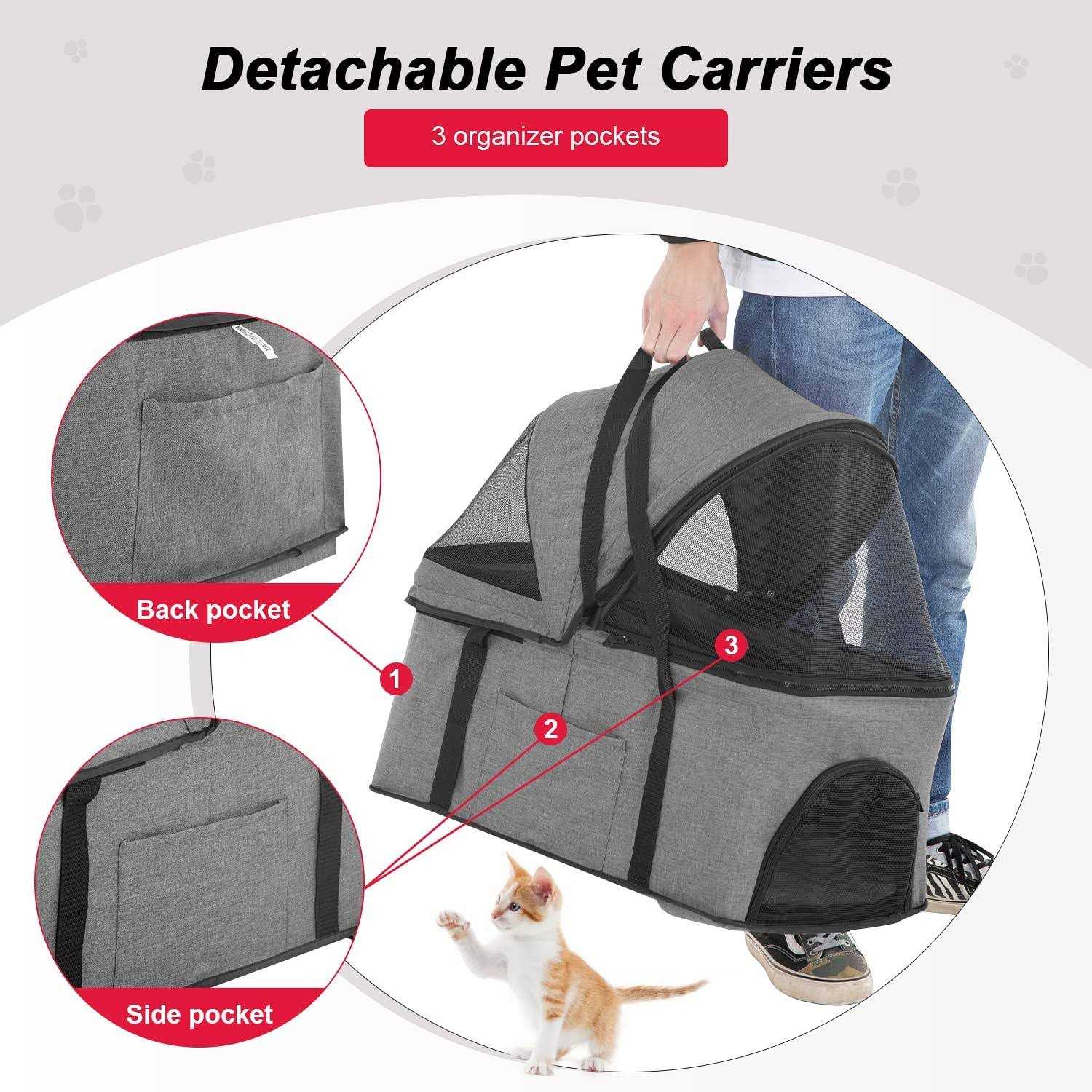 Bestpet 3-in-1Pet Stroller Premium Multifunction Dog Cat with Detachable Carrier &Cup Holder - Pet Supplies online store
