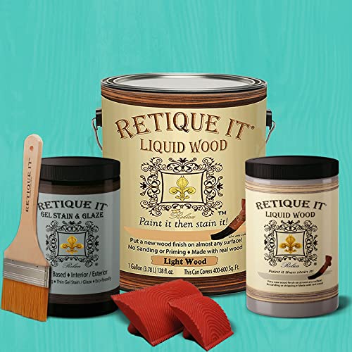 Retique It Gel Stain Liquid Wood Kits Real Paintable Wood. Great Companion to Chalk Finish Paint, Milk Paint, Furniture Paint. (1x Reg (50 sq ft), Rustic Finish)