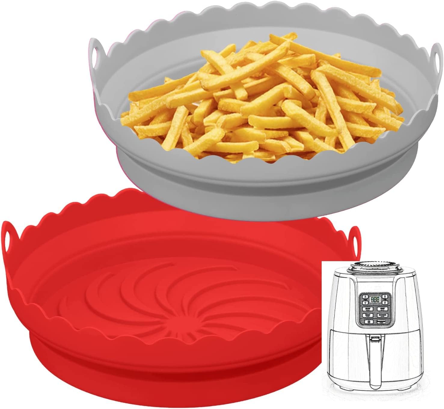 Air Fryer Silicone Liners for Ninja Air Fryer, Air Fryer Silicone Pot for Ninja/COSORI/Gourmia/PowerXL/InstantPot/Fabuletta/Philips Air Fryer, and Most 3 to 7 QT Airfryer