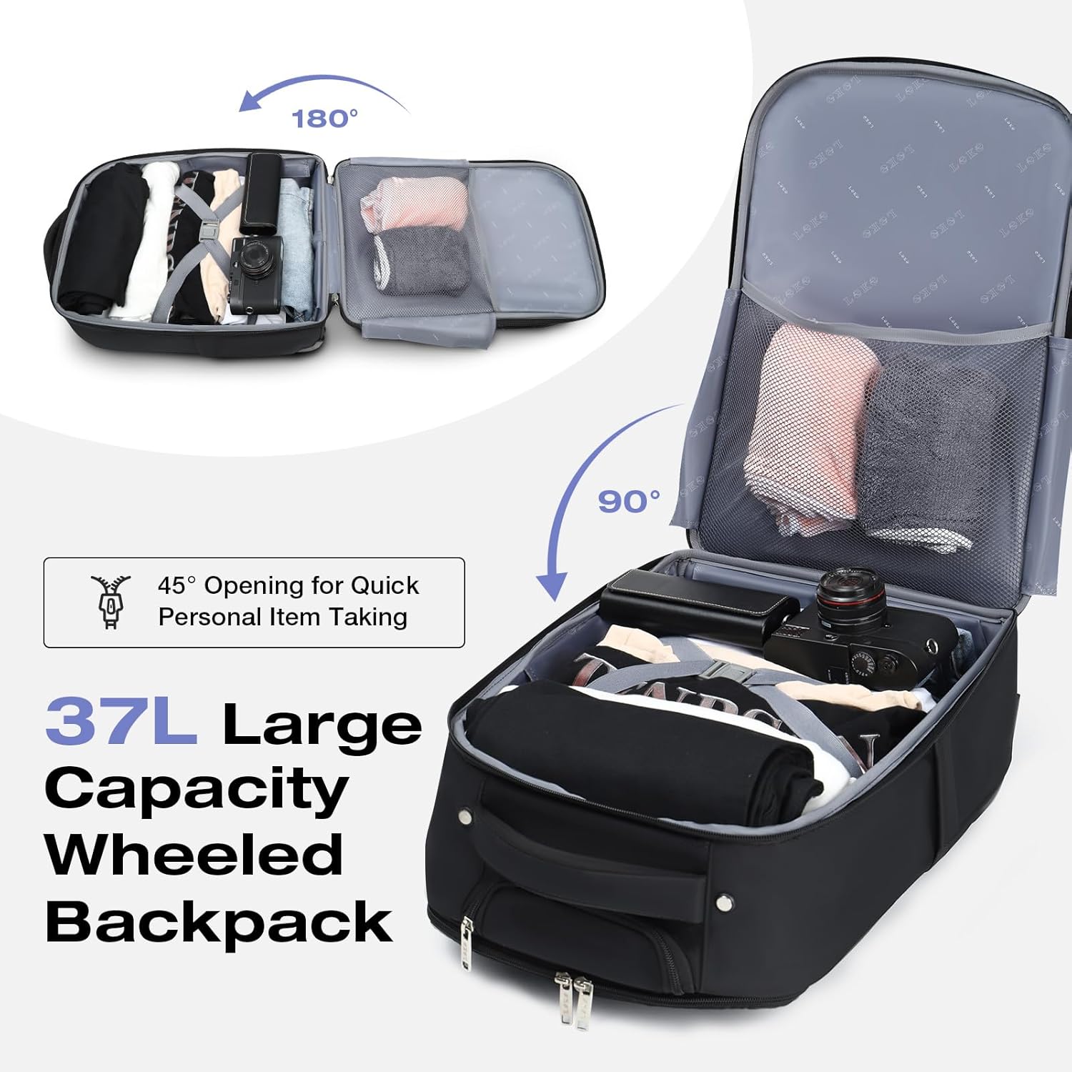 Rolling Backpack for Adults,17 Inch Waterproof Carry on Backpack with Wheels,Wheeled Backpack Carry on Luggage,Trolley Laptop Backpack with Wheels, Black