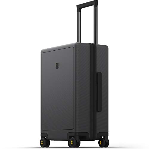 LEVEL8 Trunk Luggage, Large Suitcase 28 Inch Luggage with Spinner Wheels, Luminous Textured 28 Inch Checked Large Luggage, Lightweight Hard Case with Tsa Lock, 28 Inch, Black