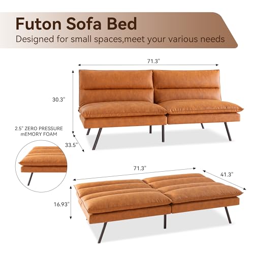 Futon Sofa Bed, Memory Foam Futon Armless Sleeper Sofa Loveseat Convertible Couch Bed for Small Compact Living Spaces,Apartment,Dark Black