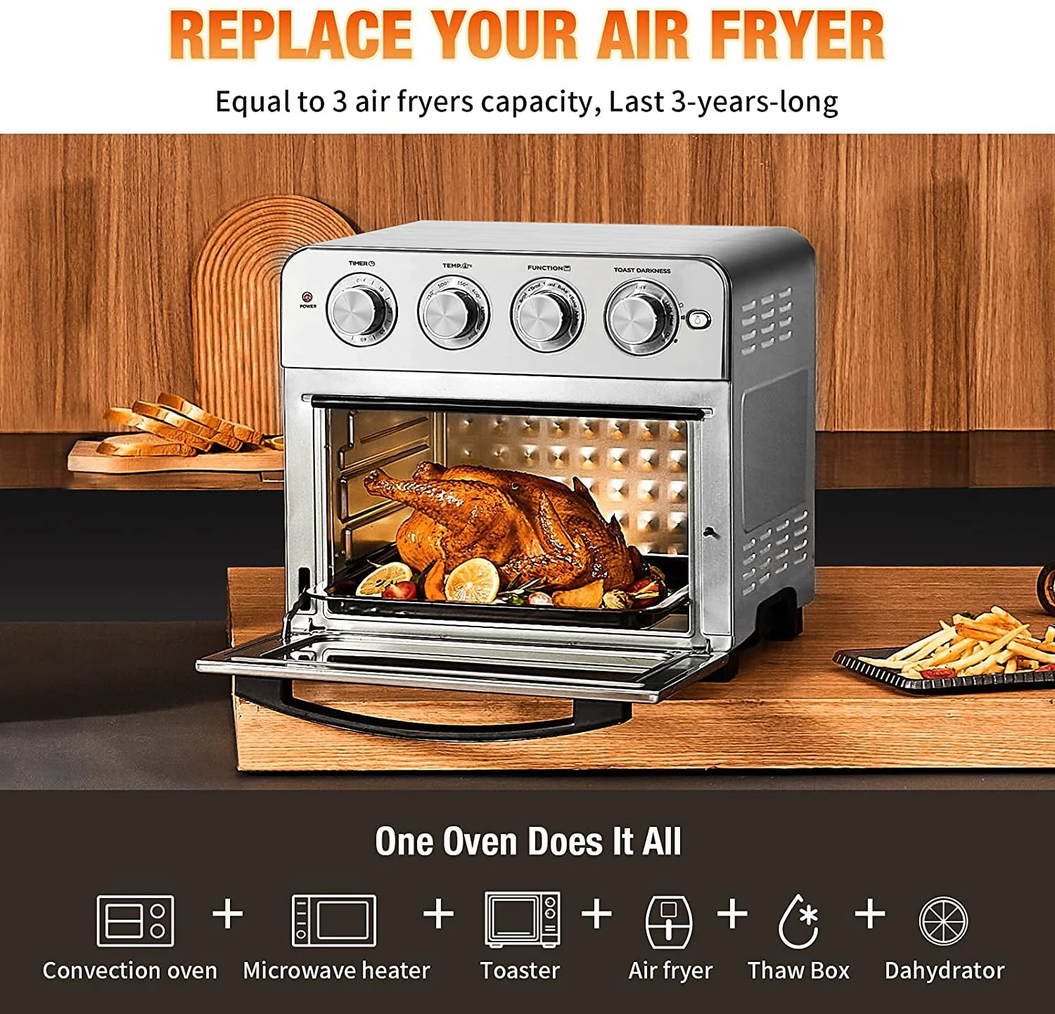 Air Fryer Oven7-in-1,,6 Slice 23QT Air Fryer Toaster Oven Combo, 3-Rack Levels, 16 Preset Modes,ETL Listed, 1700W