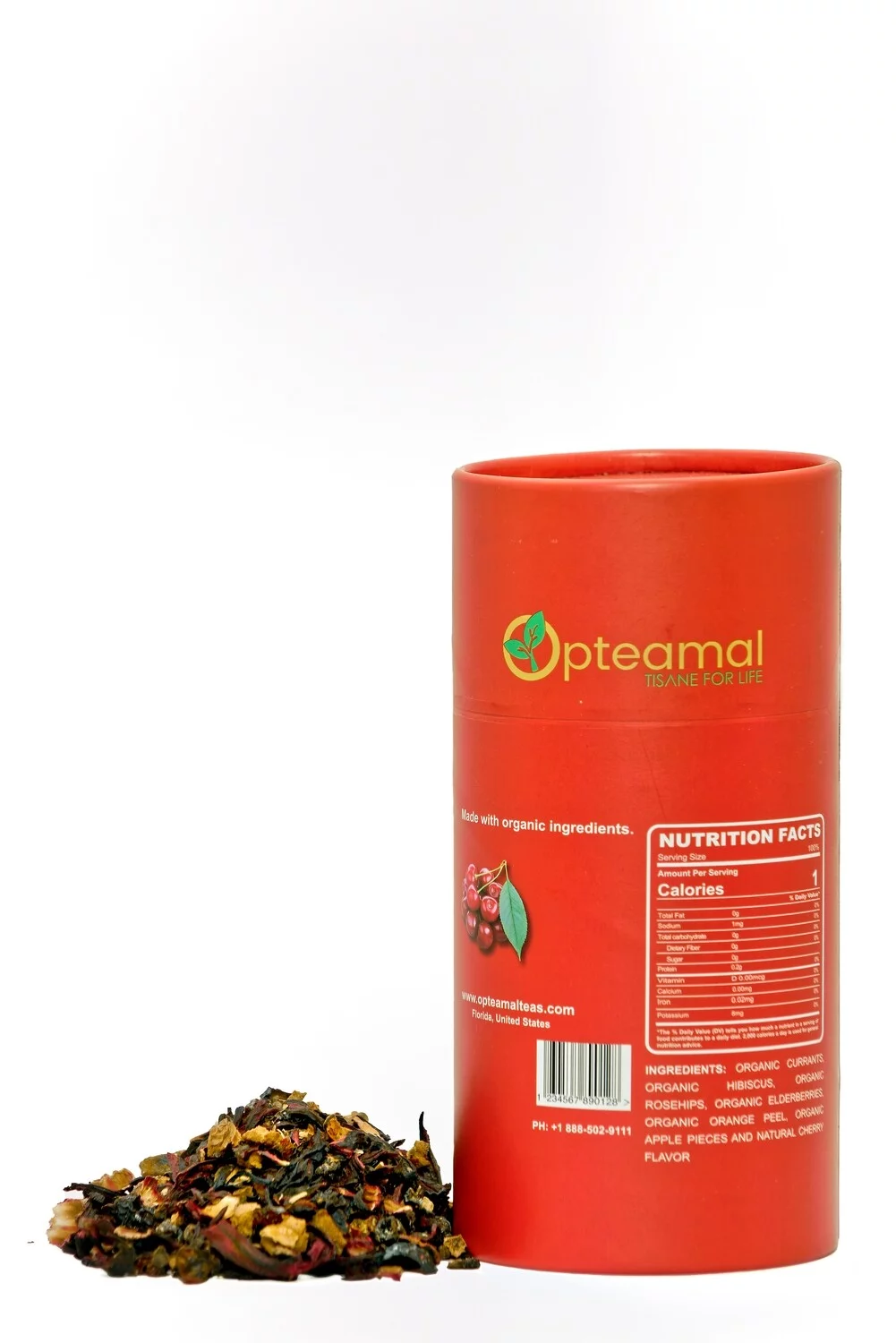 Opteamal Teas Organic Pure Loose Leaf Tea, Cherry Hibiscus, 4oz