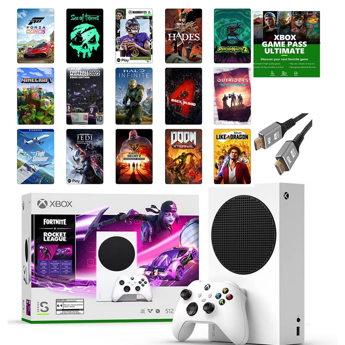 2023 Newest Edition Microsoft Xbox-Series-S 512GB SSD– Fortnite & Rocket League Bundle with Xbox Game Pass Ultimate: 1 Month and ETECHG High Speed HDMI Cable - Curated Treasures Market