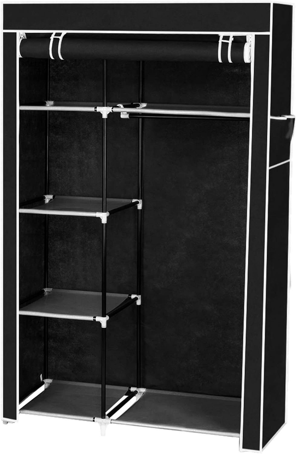 Portable Closet Wardrobe, Closet Storage Organizer Rack with Shelves and Cover for Hanging Clothes, Non-Woven Fabric, Quick and Easy to Assembly (64'', Black)