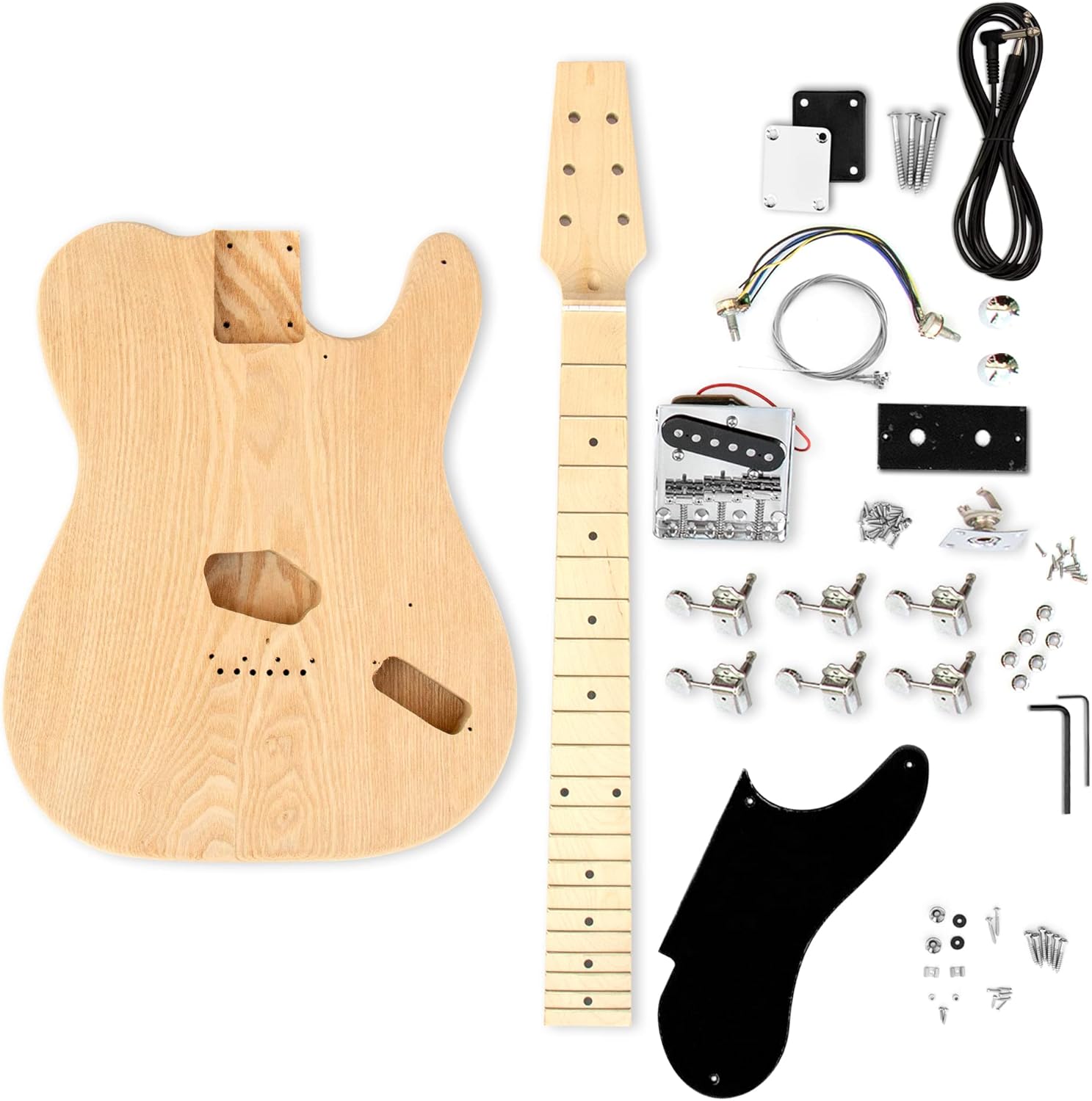 The FretWire TL Style DIY Electric Guitar Kit - DIY Build Your Own Guitar, Guitar Setup Kit, DIY guitar Kit for Beginners and Professionals (Ash TL Snakehead)