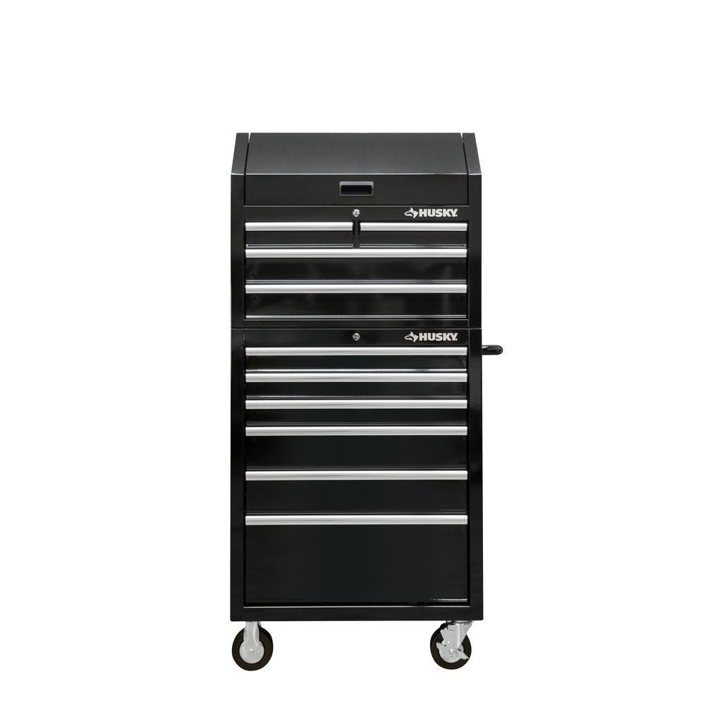 Husky 30 in. W 10-Drawer Deep Combination Tool Chest and Rolling Cabinet Set in Gloss Black