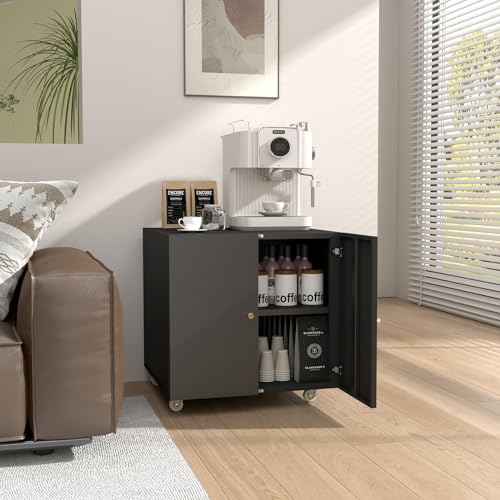 Mobile Mobile Printer Stand with Storage, Lateral Filing Cabinet with Adjustable Shelf, Under Desk Black Small Rolling Printer Table Work Cart with Wheels Organizer Spaces for Office