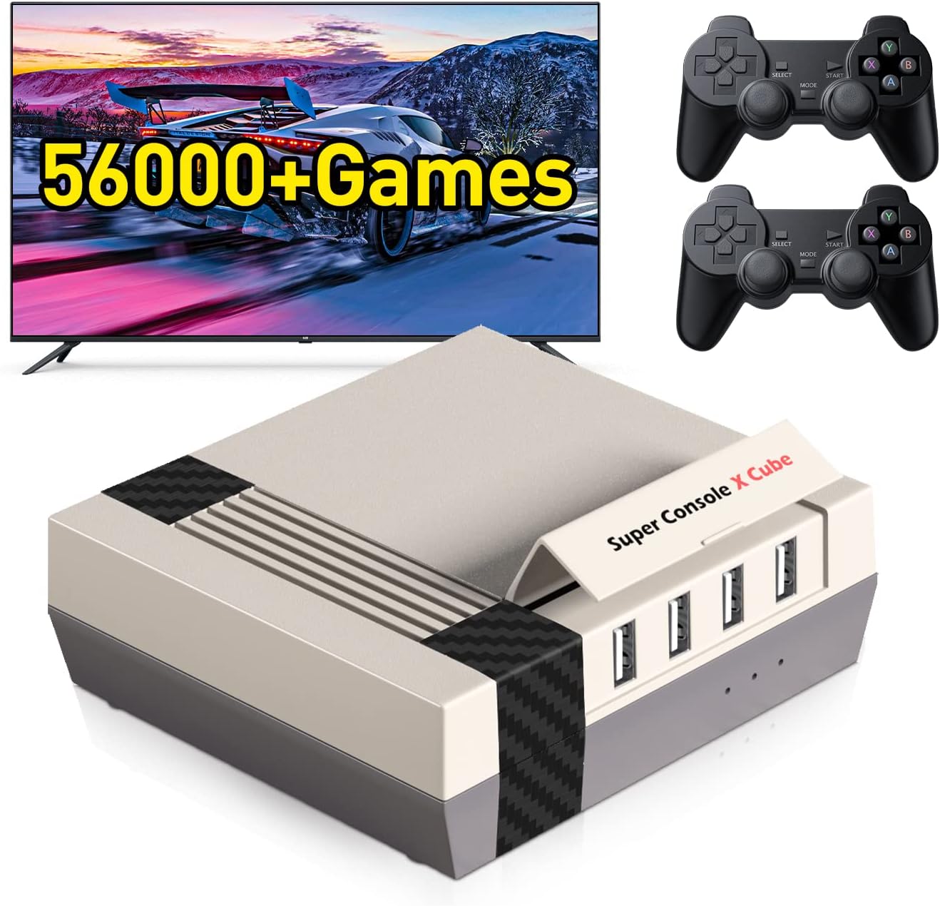 56,000+ Retro Games,Super Console X Cube Pro Gaming Console,Compatible with PSP/PS1/DC/Arcade/MAME,etc, Mini Game Emulator Support 4K TV Output,Up to 5 Players,LAN/WiFi,Best Gifts for Kids/Adult Pack of 2