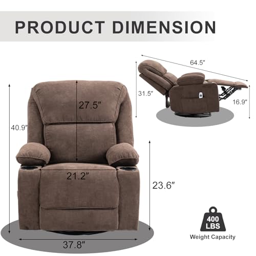 Rocker Recliner Chair with Massage and Heated, 360°Swivel Rocking Chairs with Cup Holders Remote Control for Living Room (Gray Oatmeal)