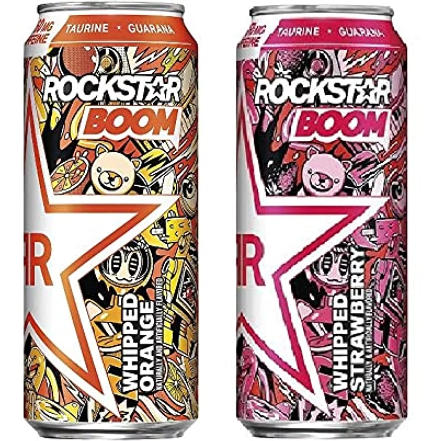 Rockstar Boom Energy Variety- Whipped Orange And Whipped Strawberry - 16 Ounce (Pack Of 12) - Curated Treasures Market