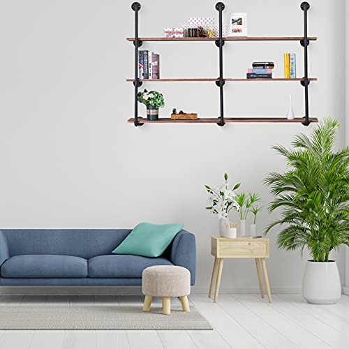 Pynsseu Industrial Iron Pipe Shelf Wall Mount, Farmhouse DIY Open Bookshelf, Pipe Shelves for Kitchen Bathroom, bookcases Living Room Storage, 2Pack of 4 Tier