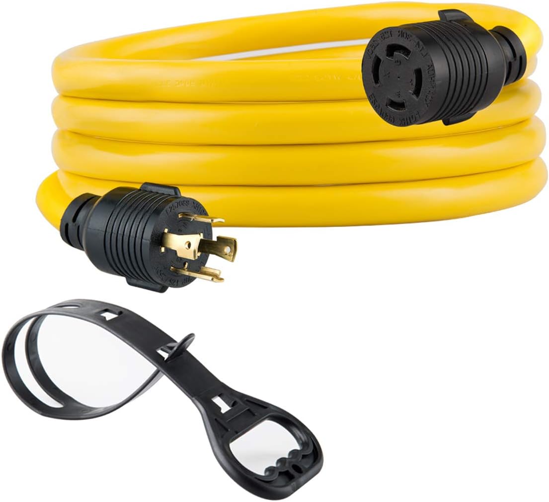 Yodotek 25FT Heavy Duty Generator Locking Power Cord NEMA L14-30P/L14-30R,4X10 Gauge SJTW Cable, 125/250V 30Amp 7500 Watts Yellow Generator Lock Extension Cord with UL Listed Pack of 2
