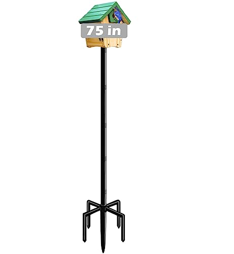 105 Inch Bird House Pole Mount Kit, Adjustable Heavy Duty Bird Feeder Pole for Outdoors, Universal Mounting Post Set with 5-Prong Base, Black, 1 Pack