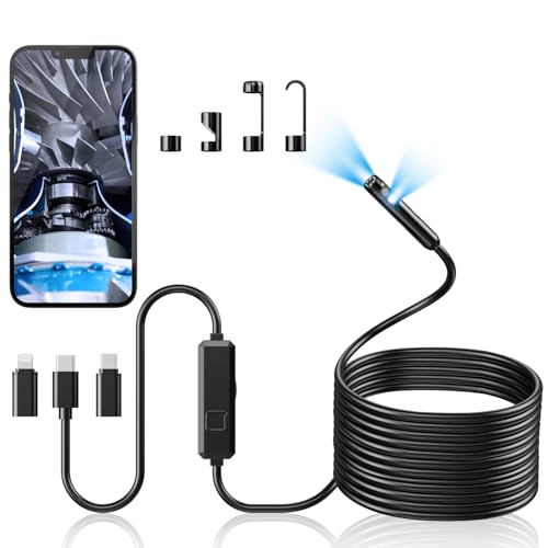Endoscope Camera with Light, Dual-Lens 1920P HD Borescope with 8 Adjustable LED Lights, IP67 Waterproof Boroscope Inspection Tools, 16.4ft Semi-Rigid Snake Camera for iOS & Android