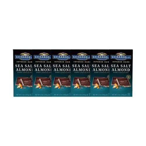 GHIRARDELLI Sea Salt Almond, Intense Dark Chocolate Bar, Valentine’S Day Chocolate Gifts, 3.5 Ounce Bar (Pack Of 6)