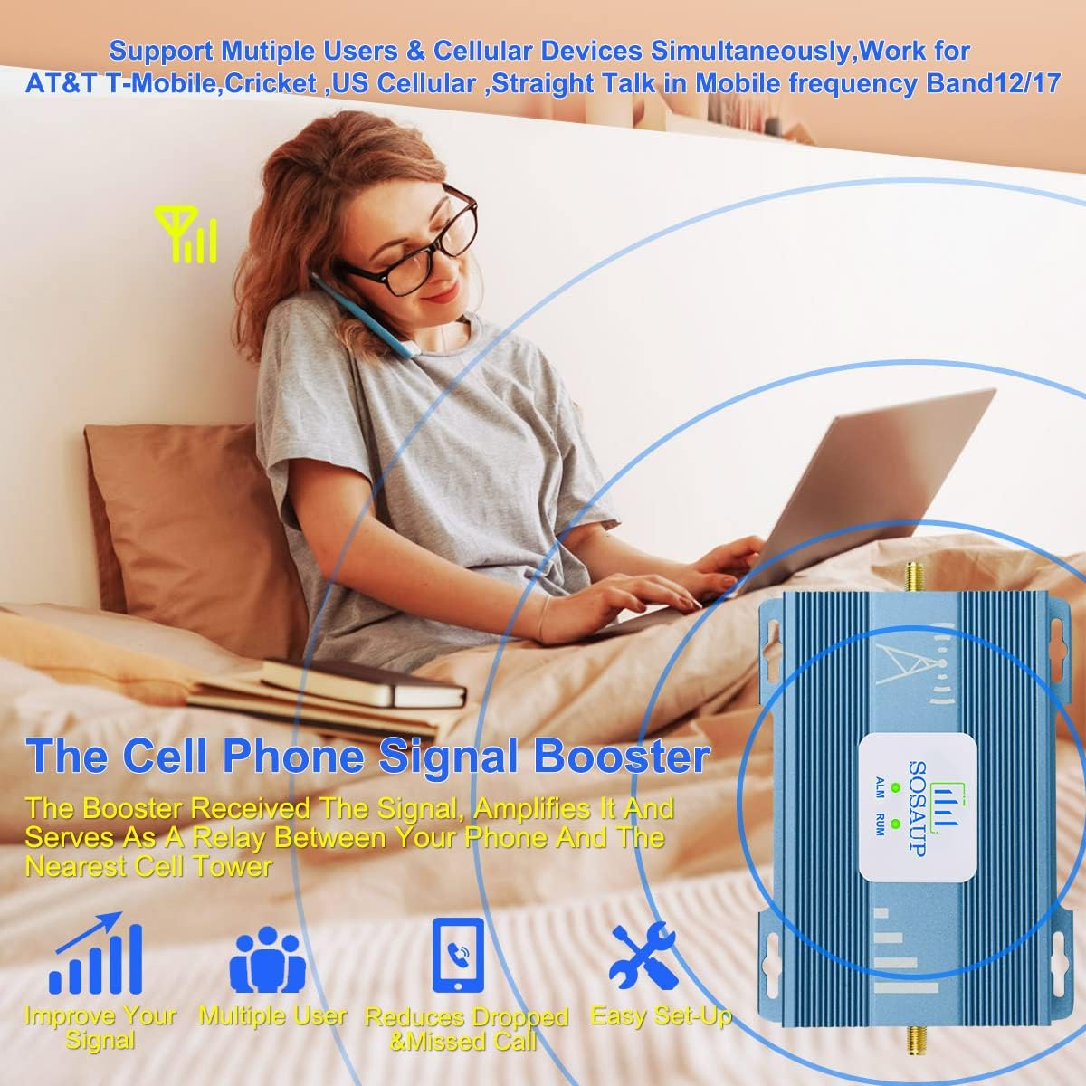 AT&T Cell Phone Signal Booster AT&T Signal Booster 4G LTE 5G T Mobile ATT Cell Phone Booster AT&T Booster Cricket Band 12/17 AT&T Cell Signal Booster AT&T Cell Booster for Home Boost Call/Data