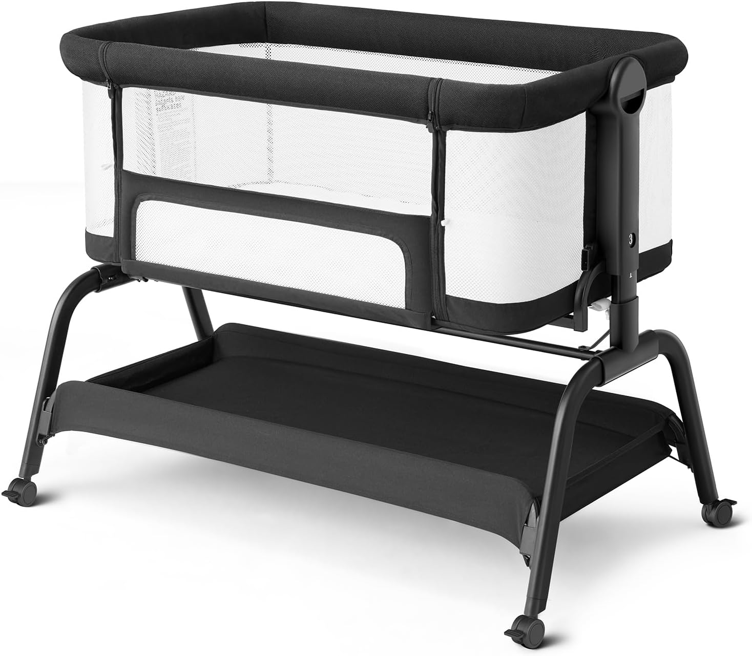 Baby Bassinet Bedside Crib, 3 in 1 Bassinet Bedside Sleeper with Soft Mattress and Breathable Sheet, 6 Height Adjustable Easy Folding Portable Bedside Bassinet for Newborn Infant