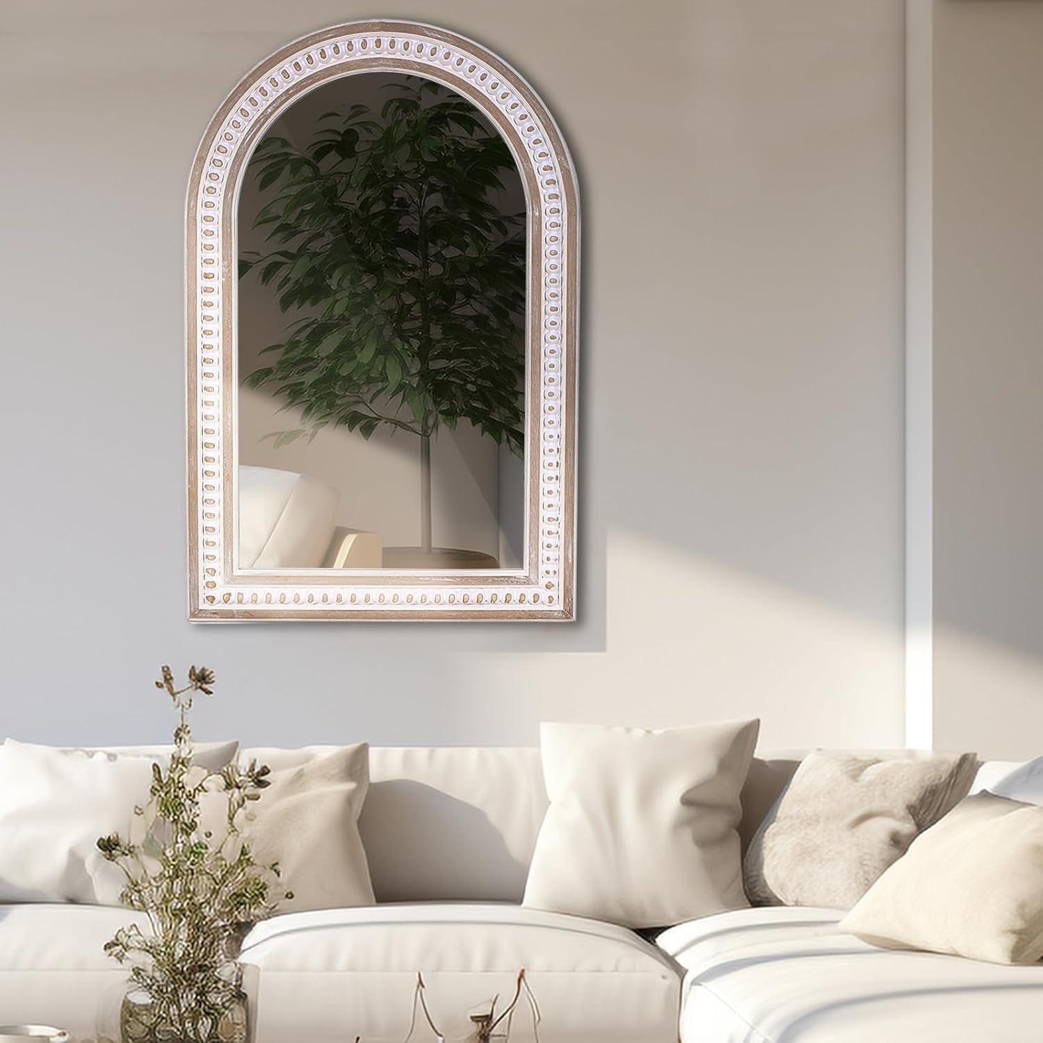 Boho Mirror Hanging Mirrors - Rustic Bathroom Mirrors for Over Sink Farmhouse Mirrors for Wall Decor Decorative Mirrors for Living Room, Entryway, Bedroom, Hallway