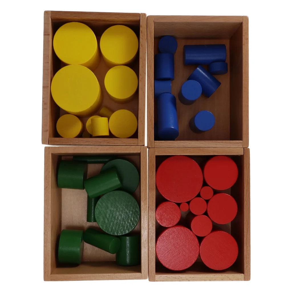 4 Sets Beechwood Montessori Knobless Cylinder Blocks Family Game Wooden Toy
