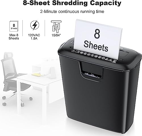 Bonsaii Paper Shredder for Home Use, 8-Sheet StripCut Home Office Shredder, CD/Credit Card Shredder Machine with Overheat Protection, 3.4 Gallons Wastebasket