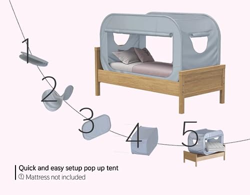 Skywin Bed Tent Twin - Pop Up Privacy Tent for Twin Bed, Collapsible, Breathable, Light Reducing Pongee Bed Canopy for Warm and Cozy Night, Black For 1 Person