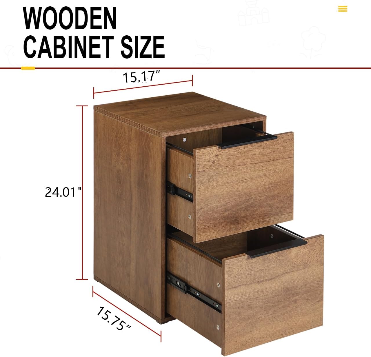 GREATMEET Wood 2 Drawers File Cabinet,Vertical File Cabinet, Melamine Board Wood File Cabinet for Letter Size, Home Office