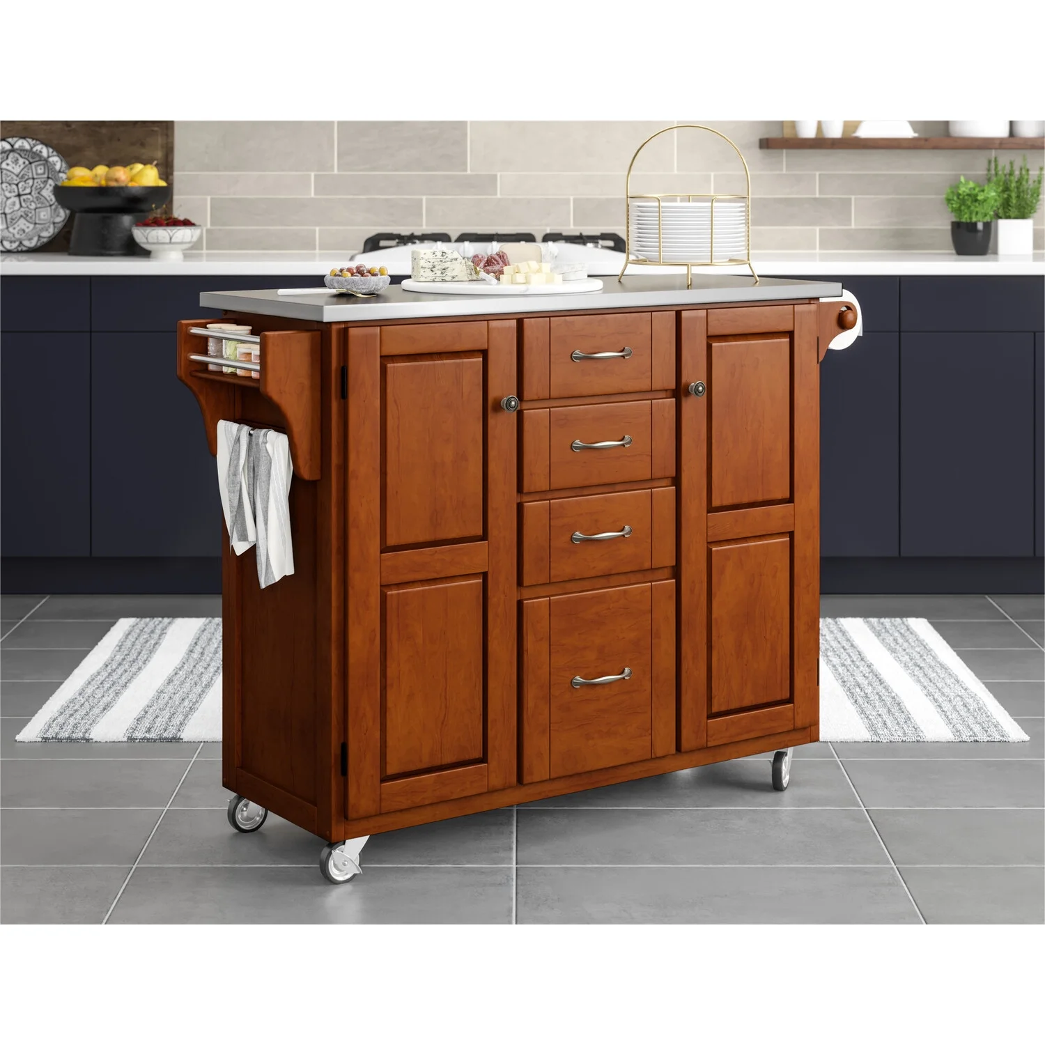 Homestyles Create-a-Cart Solid Wood Kitchen Cart in Cherry/Stainless Steel Top - Radiant Selections